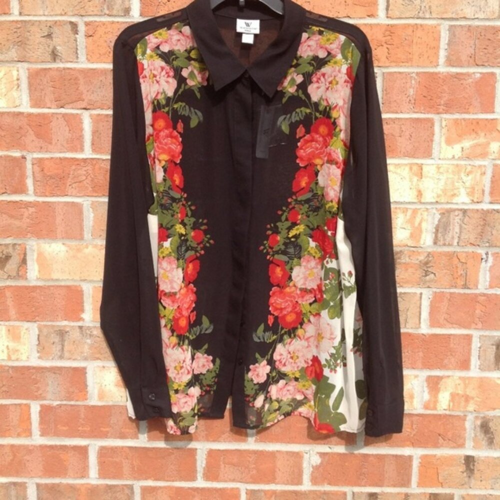 Worthington Woman Size 2X Black Sheer Button NWT